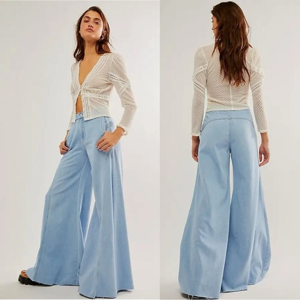 Free People Chase The Sun Extreme Wide Leg Jeans Size 27 New Retro 70s Puddle